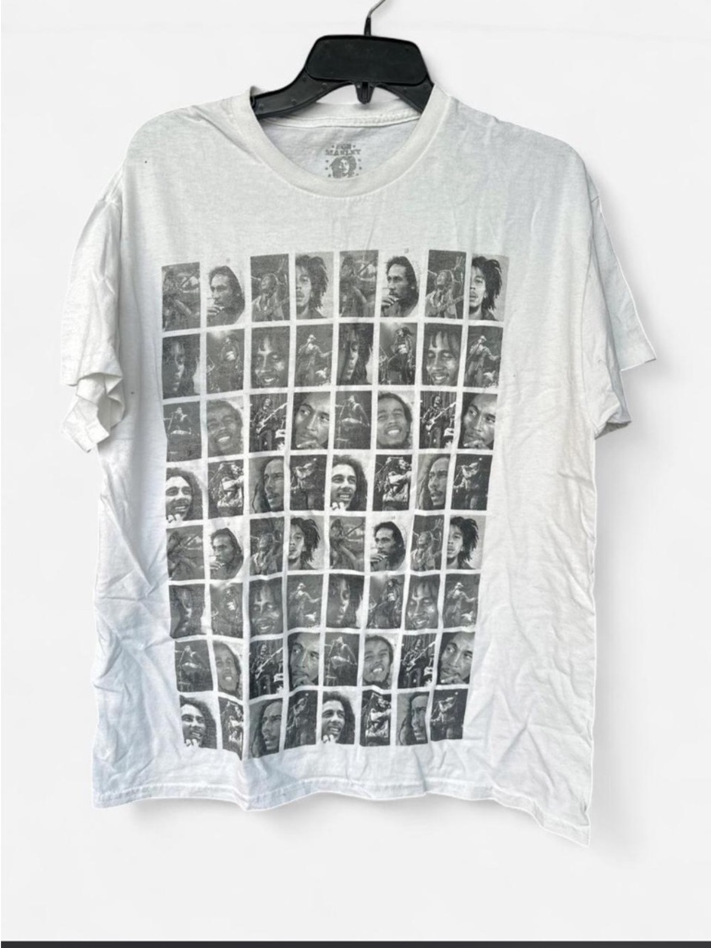 Bob Marley White Short-Sleeve Graphic Tee with Black Photo Grid